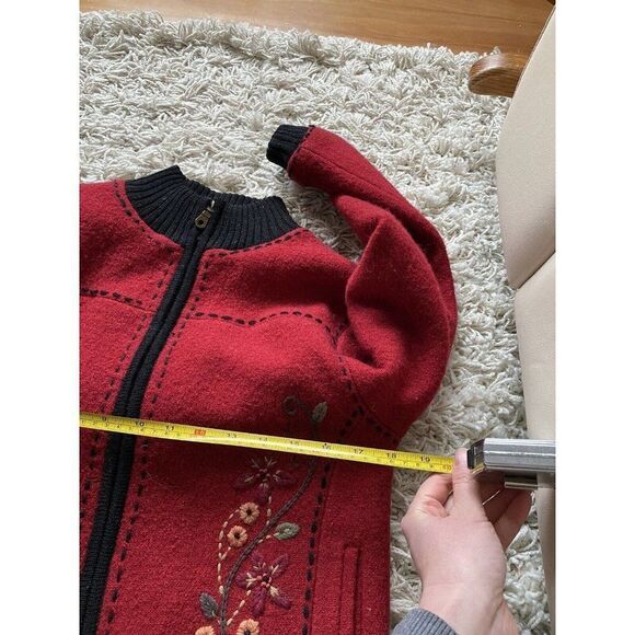 Planet Earth Designs Sweater Zip Up Red Floral Wool Small - Picture 9 of 10